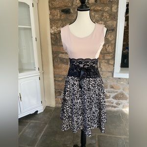 Baby pink and black velvet dress